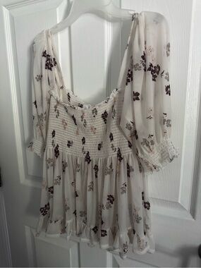 Free People Cream Blouse with Brown Floral Print